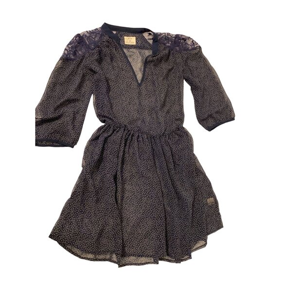 Pins & Needles Navy Blue Sheer Babydoll Lace Poka Dot Print Dress XS - Picture 7 of 8
